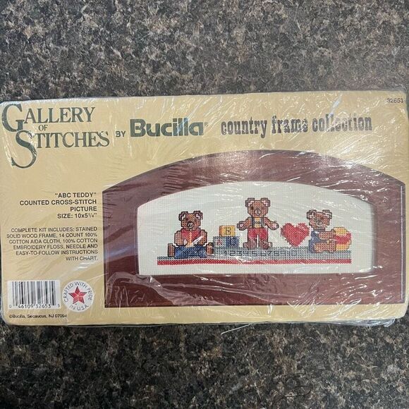 Vintage ABC Teddy Bears Cross Stitch Kit by Bucilla, Country Frame Collection - Picture 2 of 5